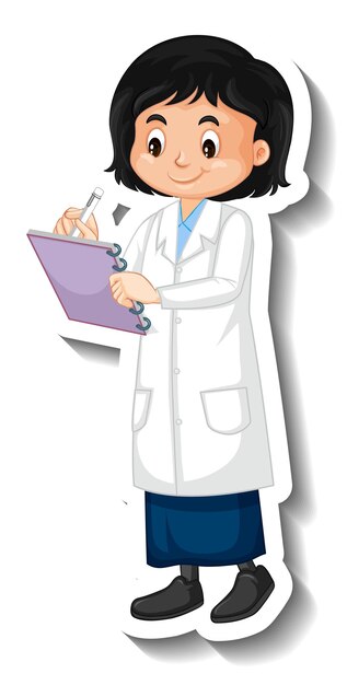 Free Vector scientist student girl cartoon character sticker