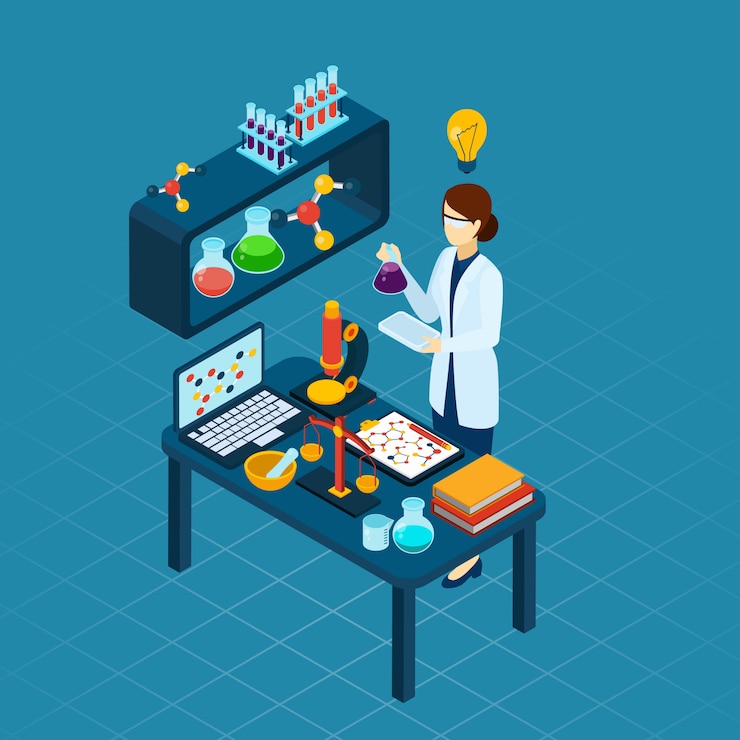 Free Vector  scientist at work profession isometric banner