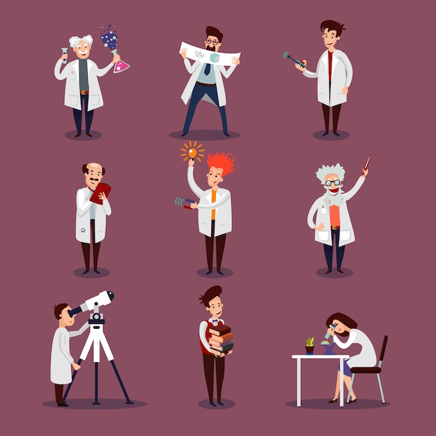 Free vector scientists characters set