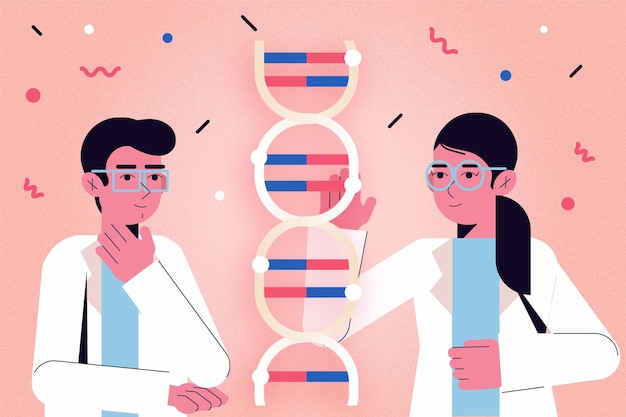 Free vector scientists holding dna molecules