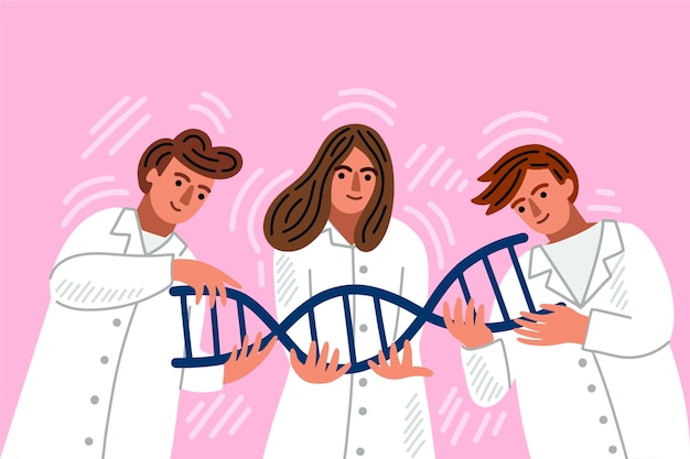 Scientists holding dna molecules