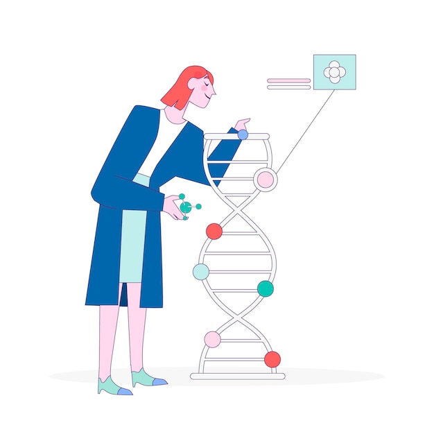 Free vector scientists holding dna molecules