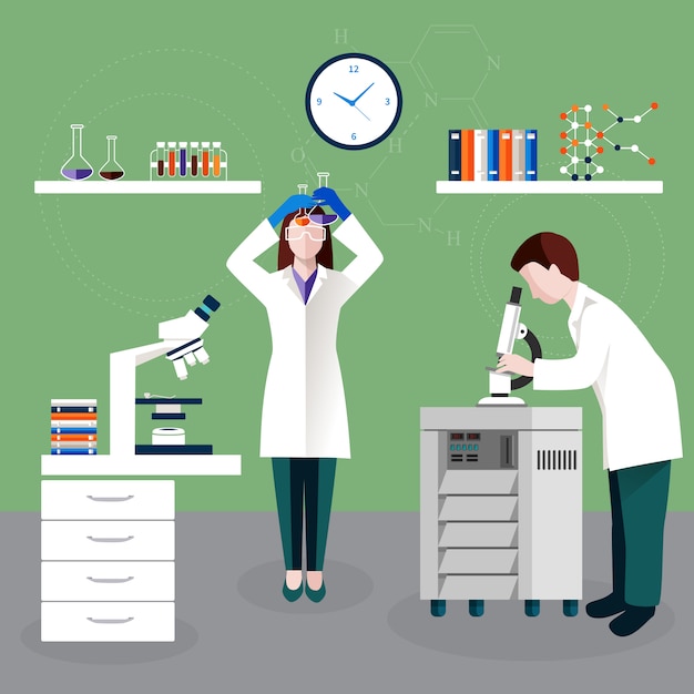 Free vector scientists people and laboratory composition