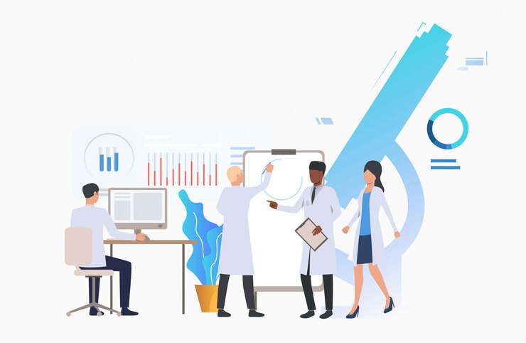 Free Vector scientists working in modern laboratory  
