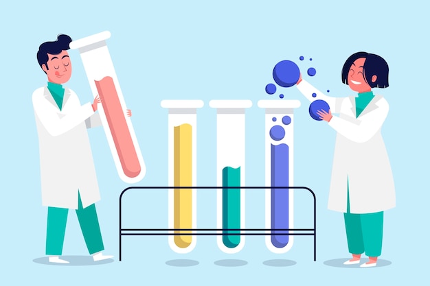 Vettore gratuito scienziati che lavorano insieme illustrazione