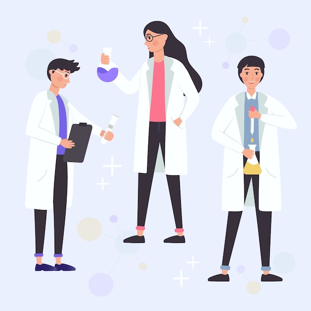 Free vector scientists working with chemicals