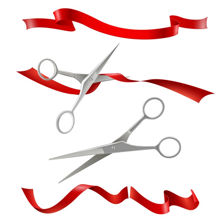 Бесплатный Вектор ножницы для резки red ribbon реалистичный набор