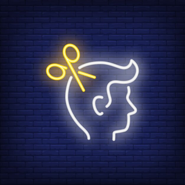 Scissors and man head neon sign