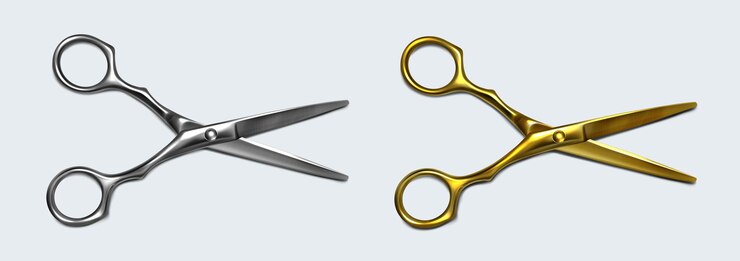 Free Vector scissors of silver and gold metal with open blades top view