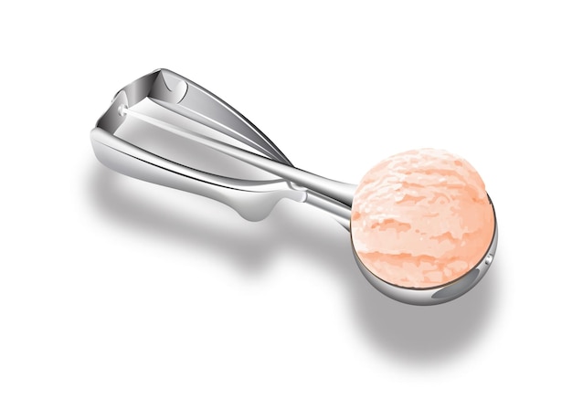 무료 벡터 흰색 배경에 3d 그림에서 베리 아이스크림 딸기 아이스크림의 국자