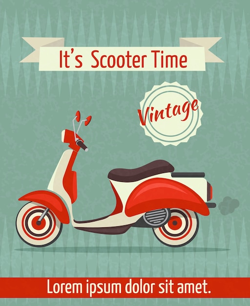 Free vector scooter motorbike retro vintage transport sport paper poster with ribbon vector illustration