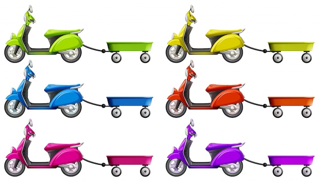 Бесплатное векторное изображение Скутеры и вагон в разных цветах