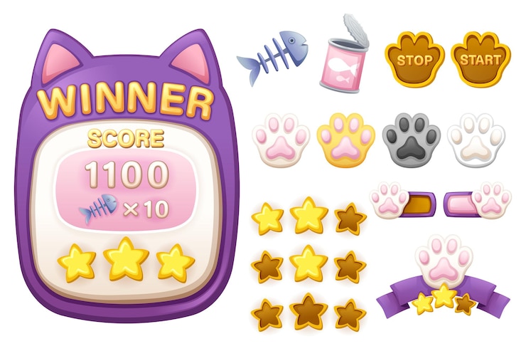 Free Vector score menu and asset game template gui kit. interface score menu for build web and mobile games and apps