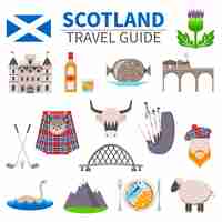 Free vector scotland travel icons set