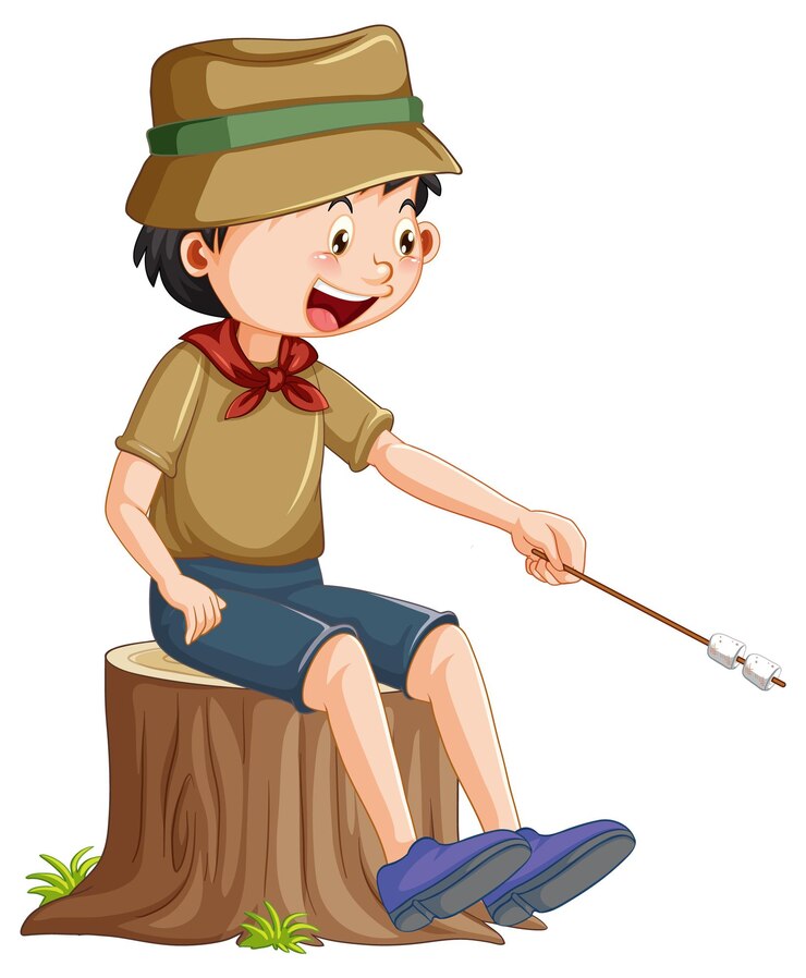 Free Vector scout boy roasting marshmallow