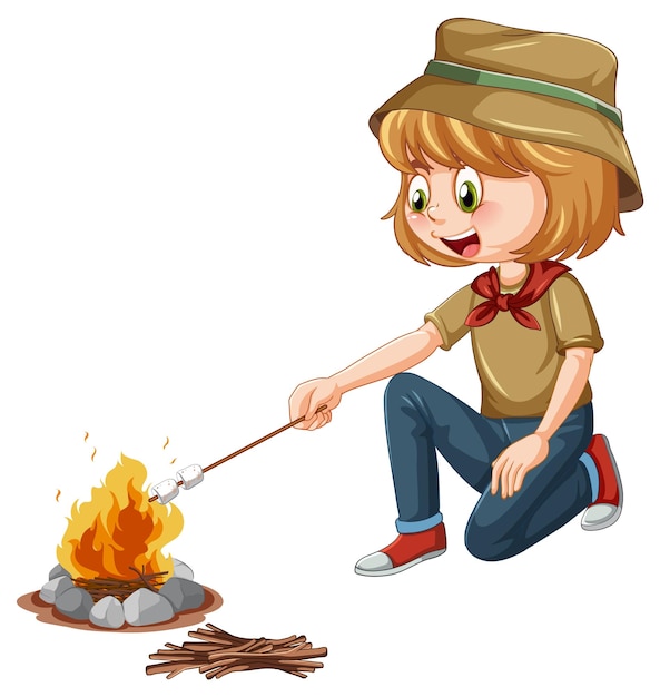 Free vector scout girl roasting marshmallow