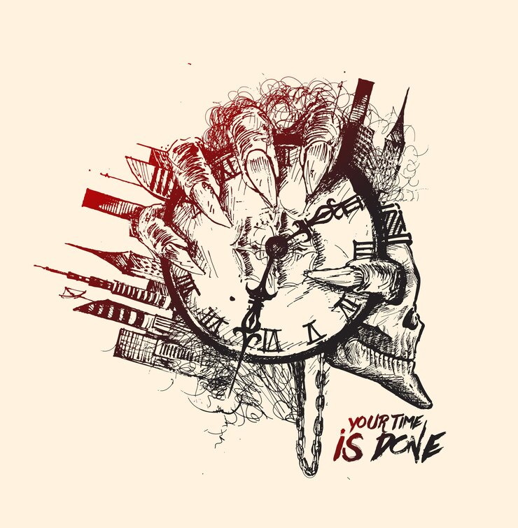 Free Vector scratch devil skull with clock vampire wall decoration
