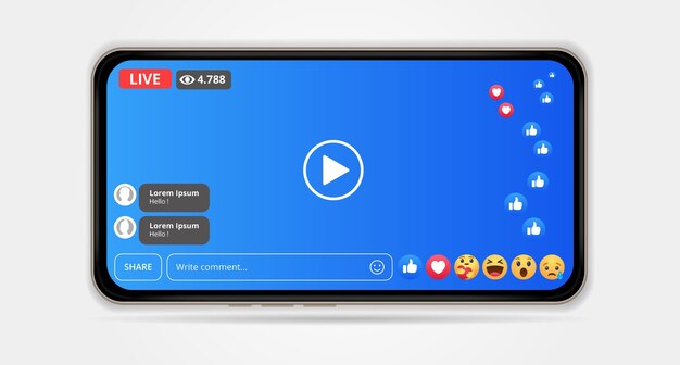スマートフォンのイラストを使用したライブストリームのコンセプト 無料のベクター