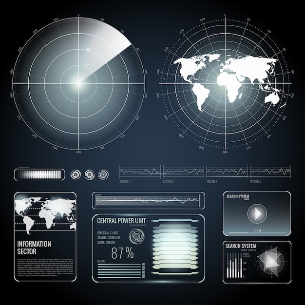 Screen elements of search radar set