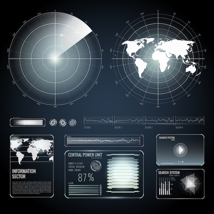 Free Vector screen elements of search radar set