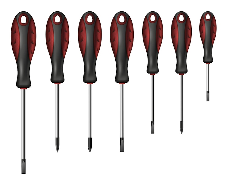 Free Vector screwdrivers realistic set with redecoration and repait symbols isolated vector illustration