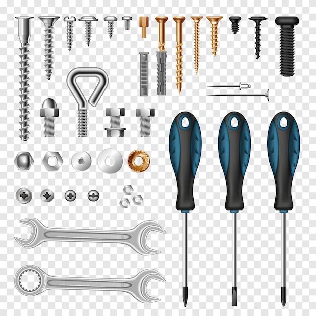 Free vector screws bolts tools transparent set