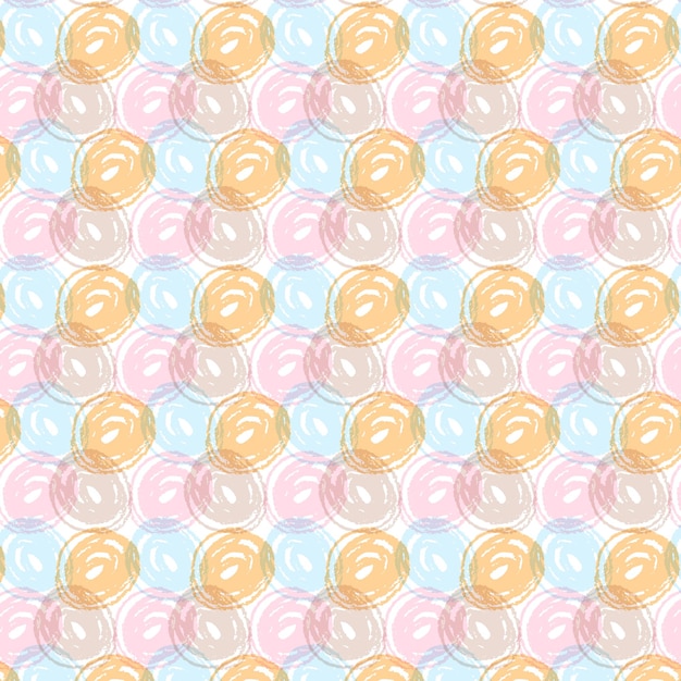 Scribble circles seamless pattern in pink orange and blue