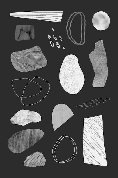 Scribble strokes and gray stone textures design element collection