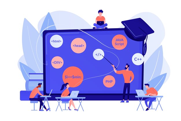 Premium Vector | Online tutoring by students with the teacher on a ...