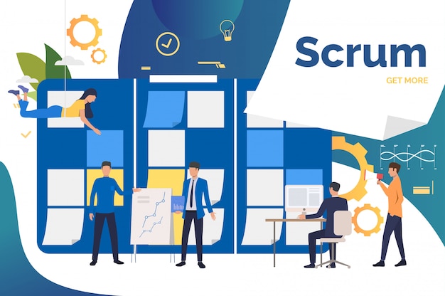 Vettore gratuito scrum team che lavora al progetto in ufficio