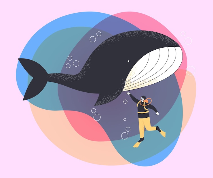 Free Vector scuba diver swimming with giant whale