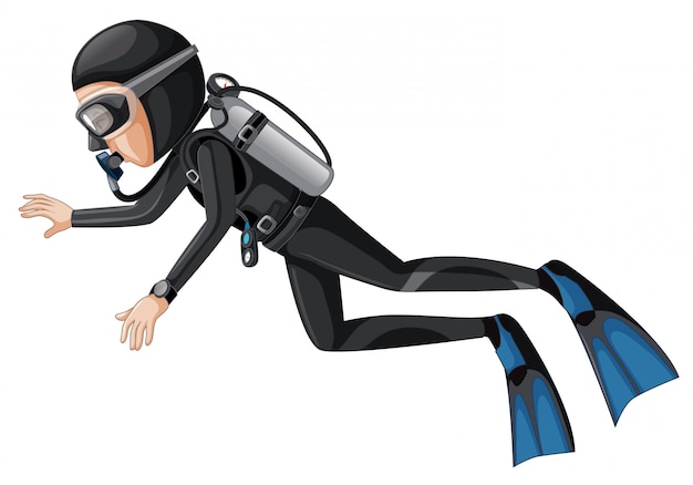 A scuba diver on white background