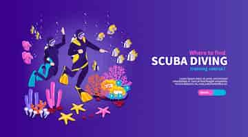 Free vector scuba diving training isometric colorful underwater world illustration