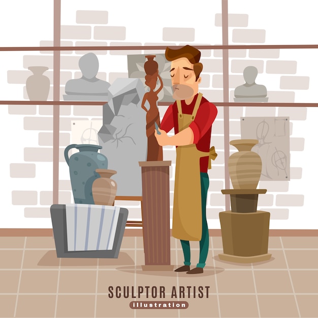 Sculptor artist at work illustration