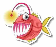 Free vector sea animal cartoon sticker with anglerfish