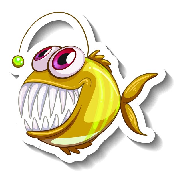 Sea Animal Cartoon Sticker with Anglerfish