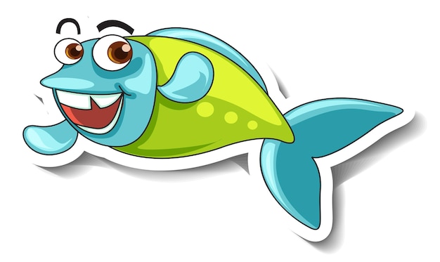 Free vector sea animal cartoon sticker with cute fish