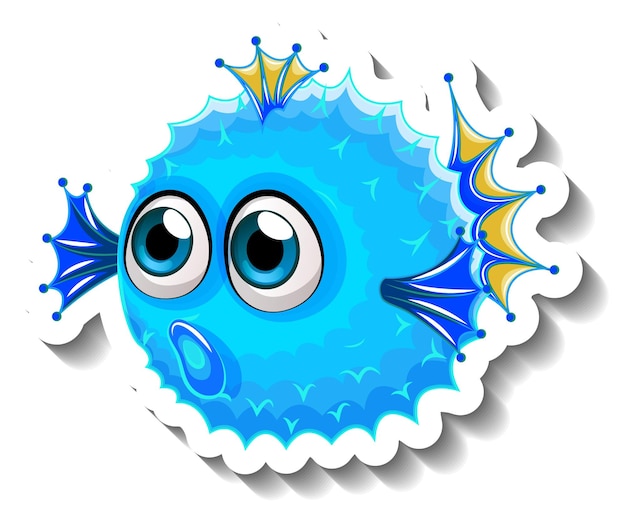 Sea animal cartoon sticker with puffer fish