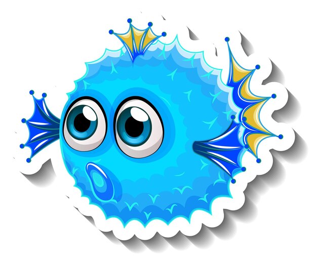 Sea Animal Cartoon Sticker with Puffer Fish