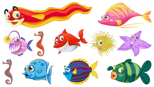 Free vector sea animals cartoon collection