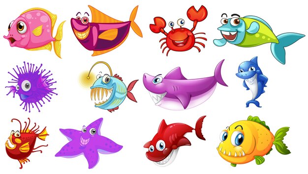 Sea animals cartoon collection