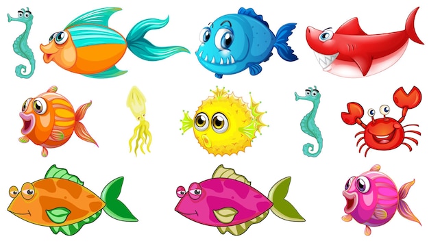 Free vector sea animals cartoon collection