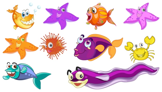 Free vector sea animals cartoon collection