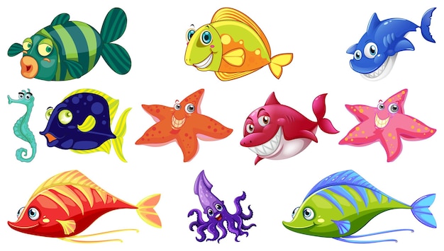 Free vector sea animals cartoon collection