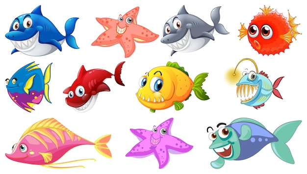 Free vector sea animals cartoon collection