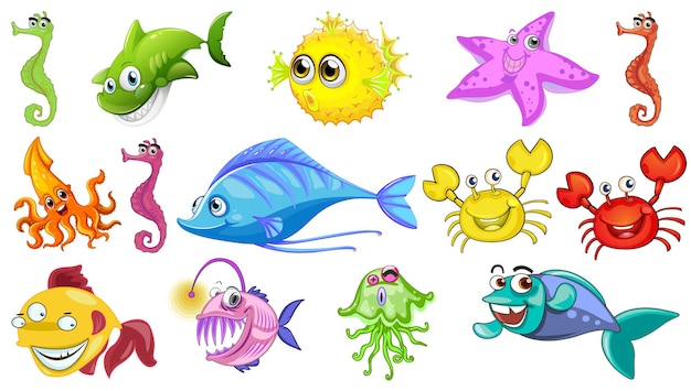 Free vector sea animals cartoon collection