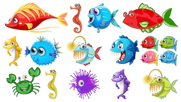 Free vector sea animals cartoon collection