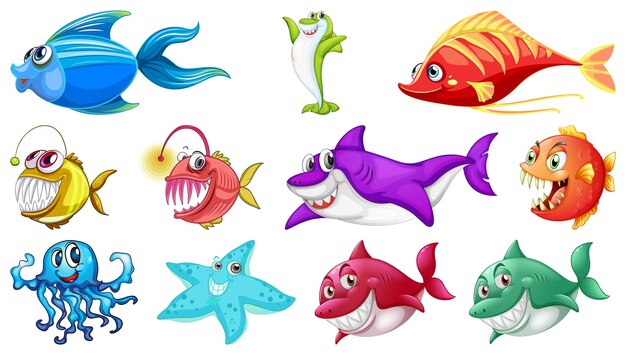 Sea animals cartoon collection