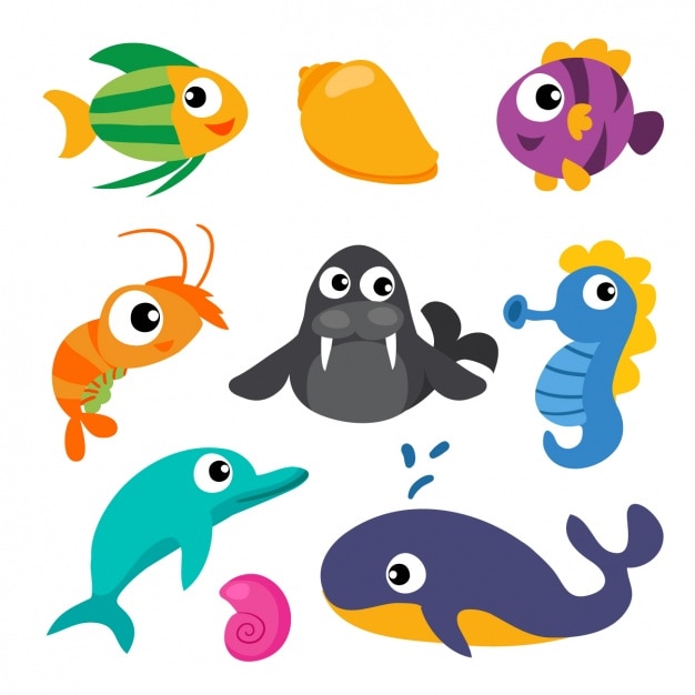 Бесплатное векторное изображение Морская коллекция животных