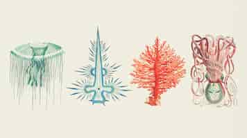 Бесплатное векторное изображение Морские животные красочные наклейки винтажный набор